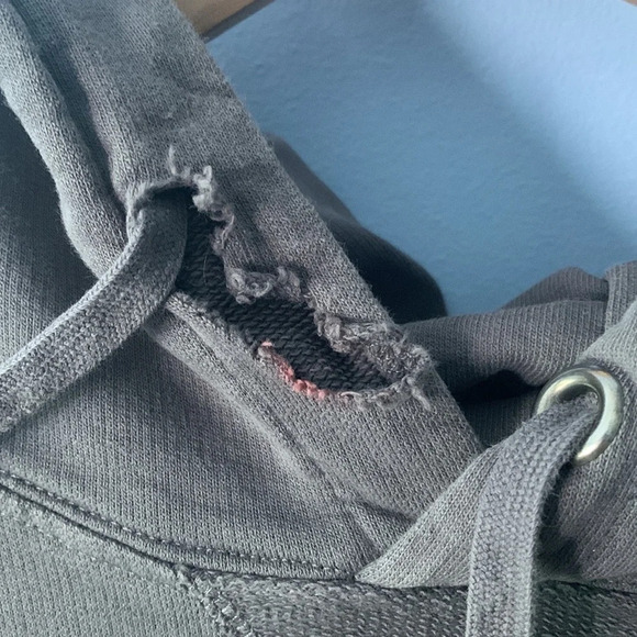 Mens American giant size large gray distressed basic hoodie made in USA 56913 - Picture 2 of 9